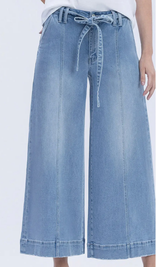 High Rise Tie Waist Crop Palooza Jeans Fluster