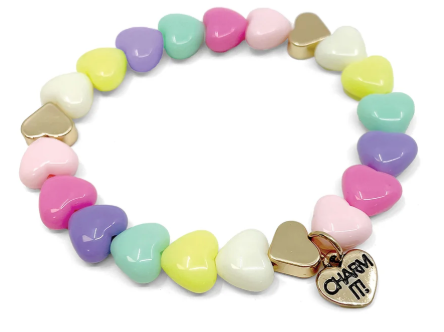 CHARM IT! Gold Pastel Heart Stretch Bead Bracelet