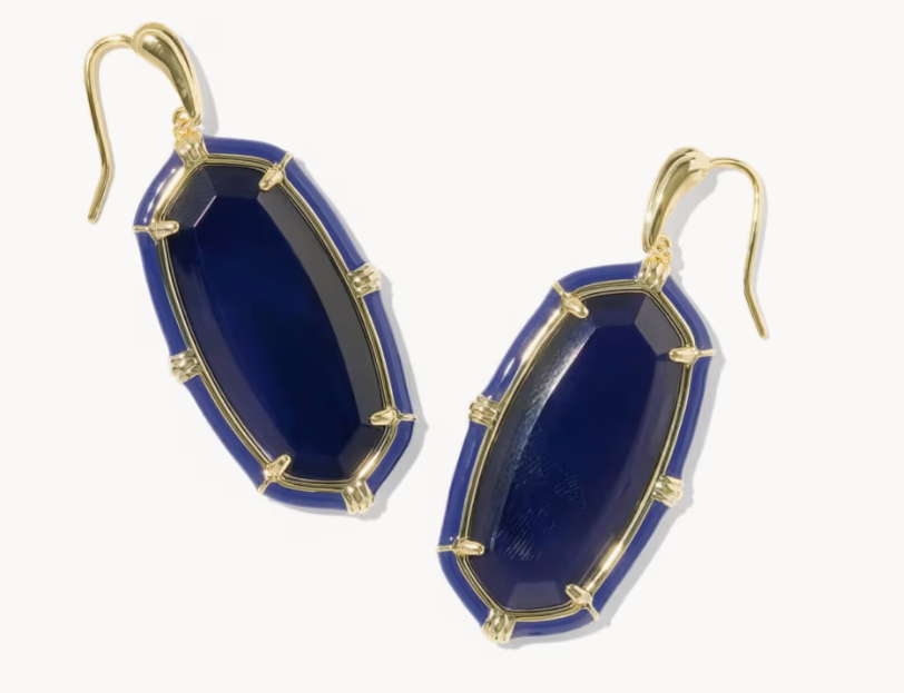 Elle Gold Enamel Drop Earrings Navy Mother-of-Pearl