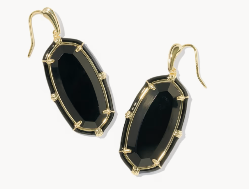 Elle Gold Enamel Drop Earrings Black Agate Kendra Scott