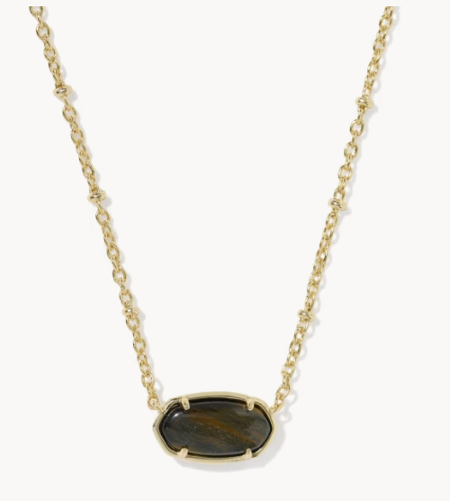 Tiger Striped Elisa Gold Short Pendant Necklace Dark Brown Hawk's Eye