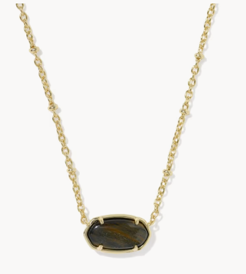 Tiger Striped Elisa Gold Short Pendant Necklace Dark Brown Hawk's Eye