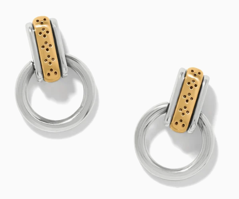 JA0359 Mosaic Two Tone Mini Post Drop Earrings