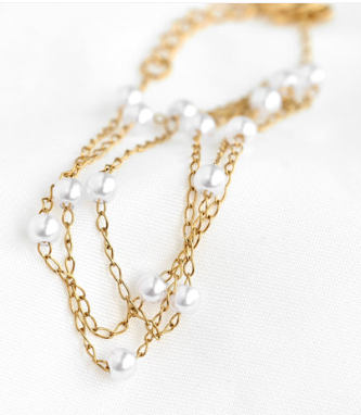 Dainty Gold Pearl Station Necklace - Stainless Steel