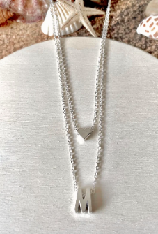 Layered Silver Heart Initial Necklace