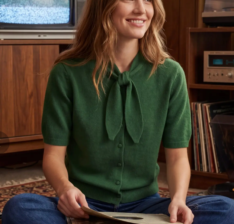 Green Sweater with Bow Tie / Top