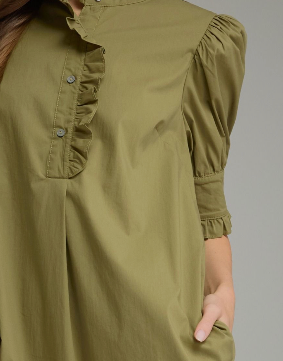 Olive Dress Sondra with Ruffle