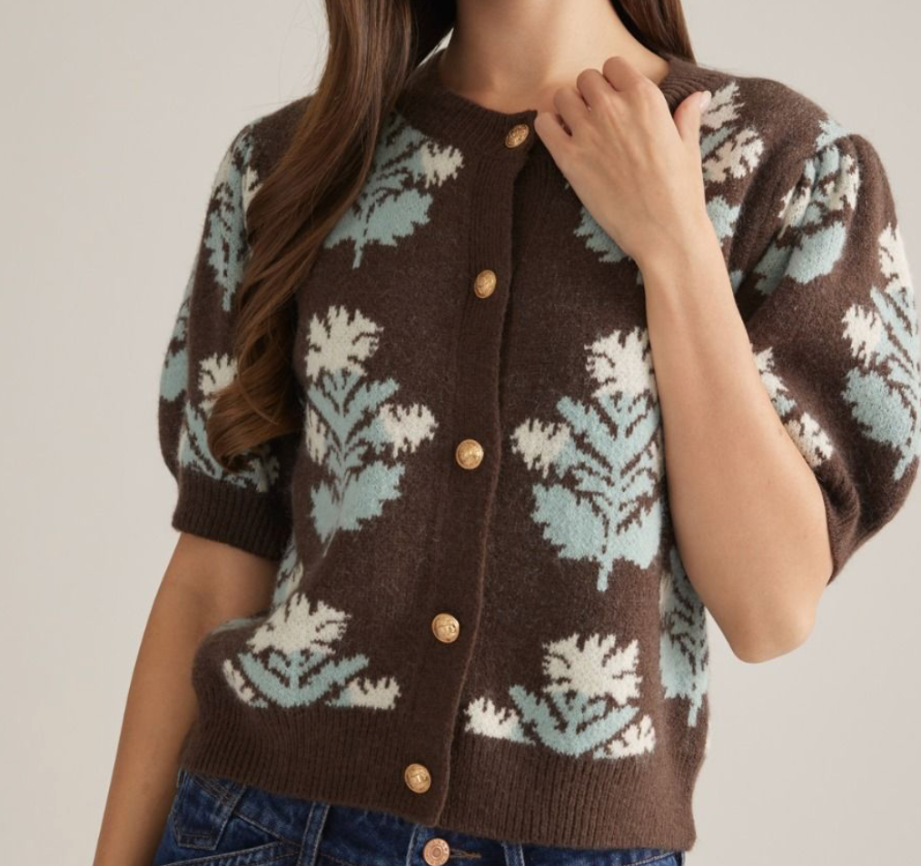Blue Bloom & Brown Cardigan/Sweater