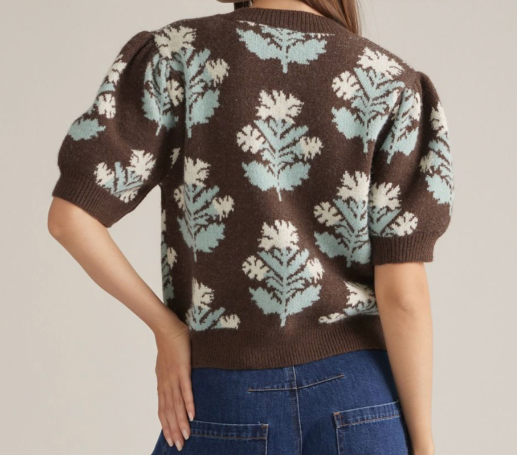Blue Bloom & Brown Cardigan/Sweater