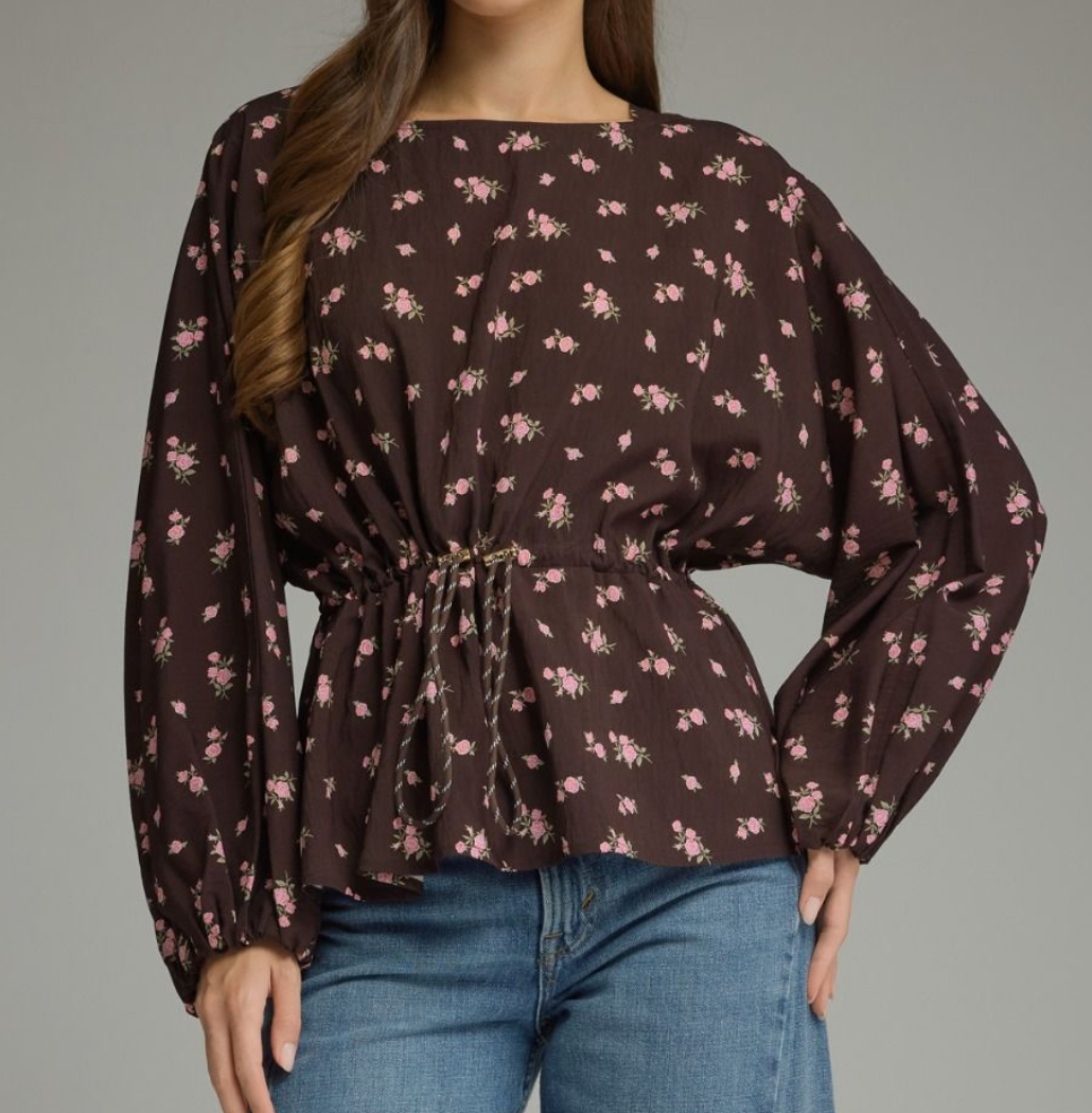Garden Party Brown Long Sleeve Top