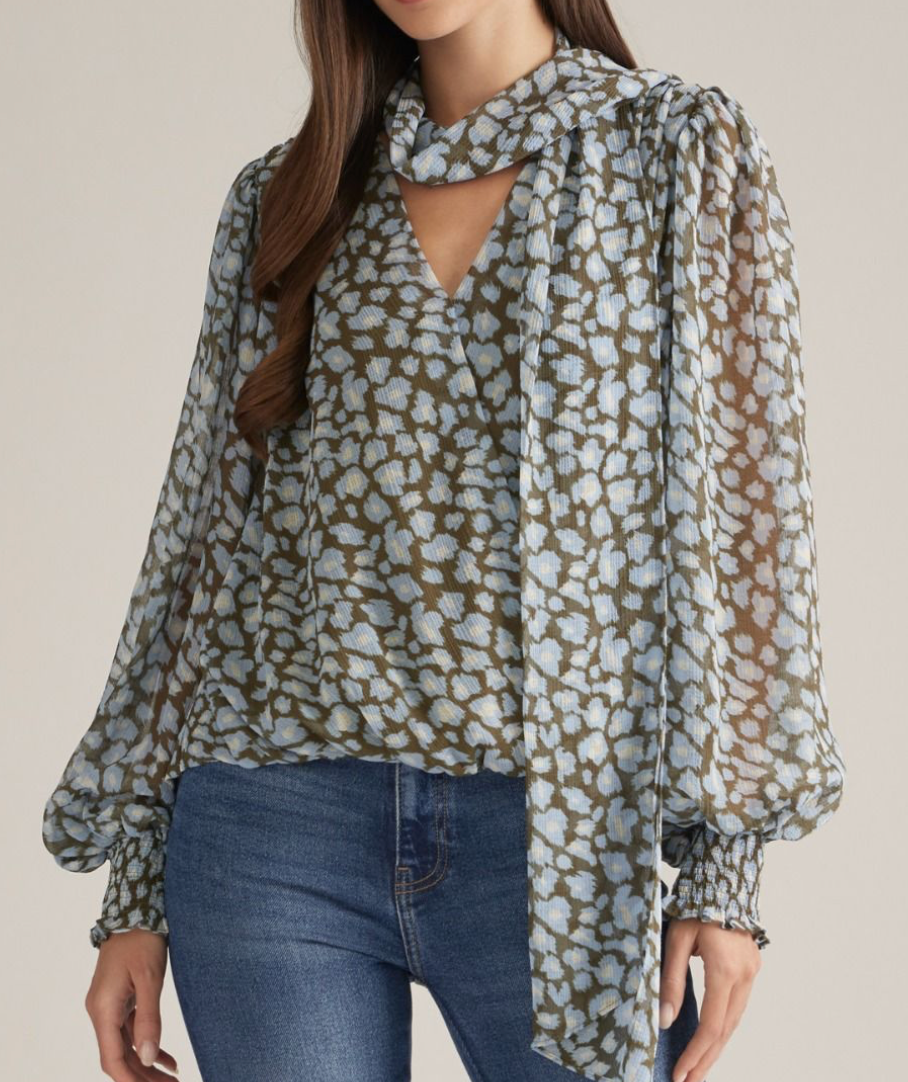 Pink Mosaic Tie Neck Blouse