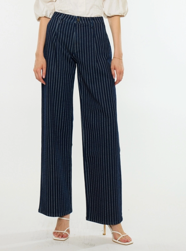 High Rise Stripe Wide Kancan Jeans