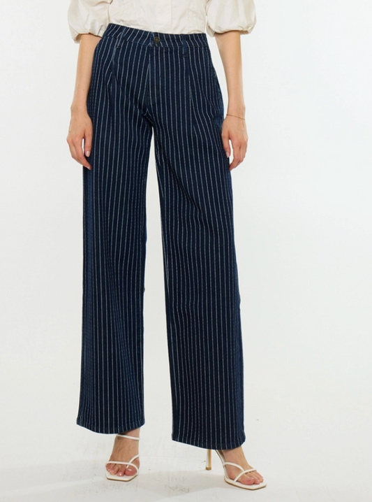 High Rise Stripe Wide Kancan Jeans
