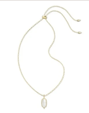 Dani Stepped Frame Long Necklace Gold Ivory Mother of Pearl