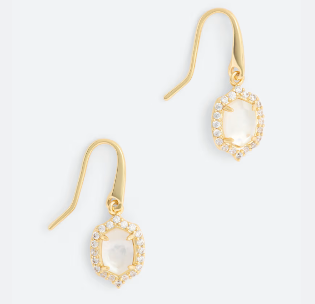 Daphne Crystal Frame Drop Earrings Gold Ivory Mother of Pearl