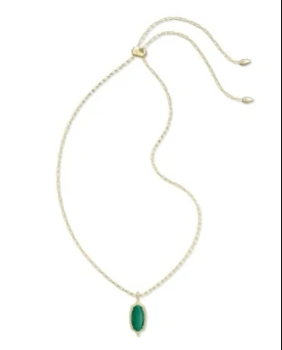 Dani Stepped Frame Long Necklace Gold Green Malachite