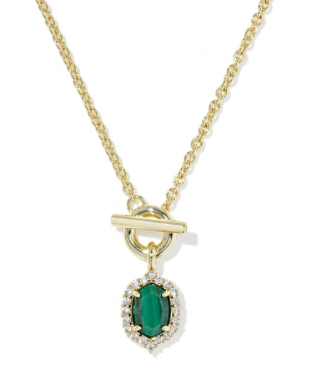 Daphne Crystal Frame Toggle Necklace Gold Green Malachite
