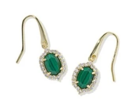 Daphne Crystal Frame Drop Earrings Gold Green Malachite
