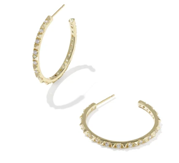 Fate Hoop Earrings Gold Metal White CZ