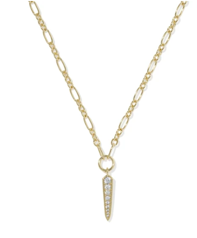 Fate Short Pendant Necklace Gold Metal White CZ