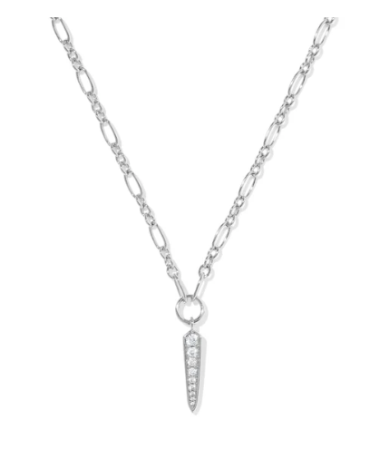Fate Short Pendant Necklace Rhodium White CZ
