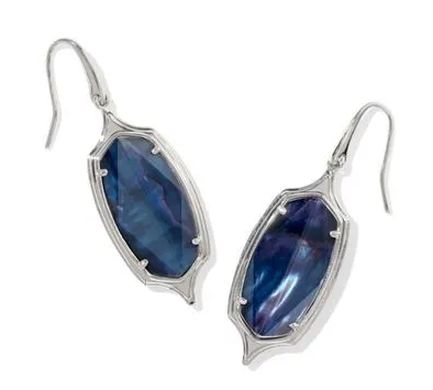 Dani Stepped Frame Drop Earrings Rhodium Dark Indigo