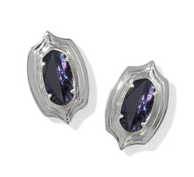 Elisa Stepped Frame Stud Earrings Rhodium Dark Indigo Illusion