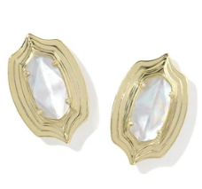 Ellie Stepped Frame Stud Earrings Gold Ivory Mother of Pearl