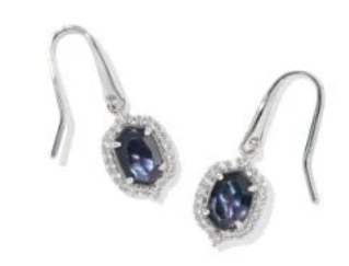 Daphne Crystal Frame Drop Earrings Rhodium Dark Indigo Illusion