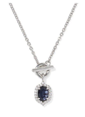 Daphne Crystal Frame Toggle Necklace Rhodium Dark Indigo Illusion