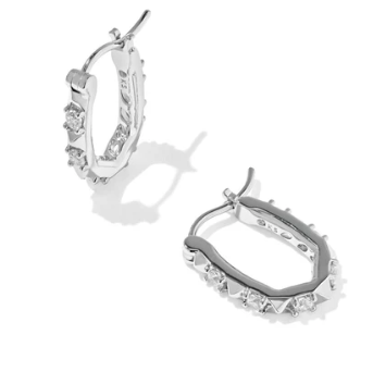 Fate Huggie Earrings Rhodium White CZ