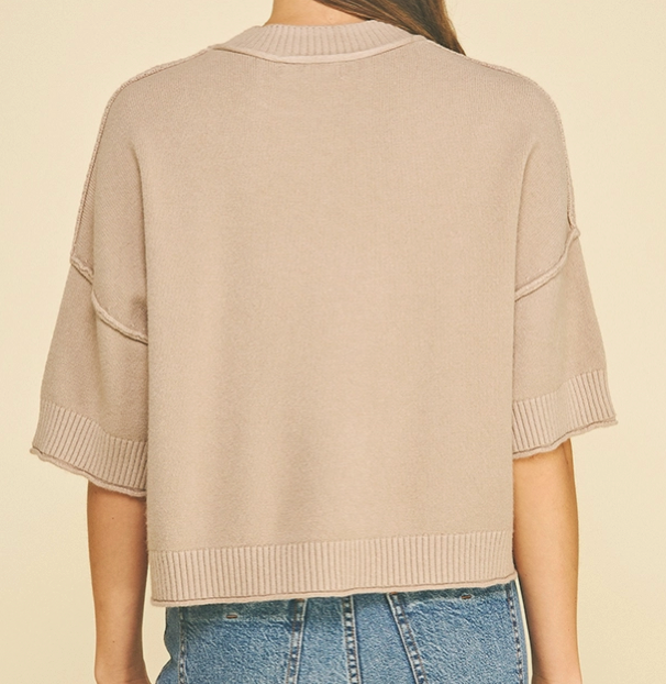 Soft Knit Short Sleeve Sweater Top Warm Taupe