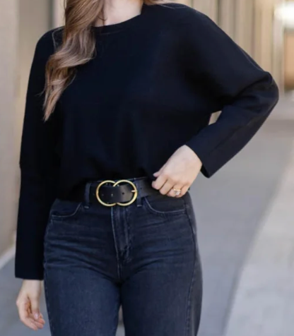 Wide Sleeve Sweater w/ Gathered Back Detail Black