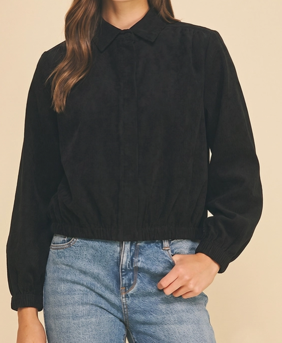 Corduroy Zip-Up Collar Jacket Black