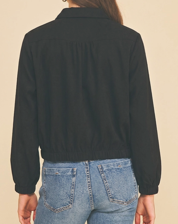 Corduroy Zip-Up Collar Jacket Black