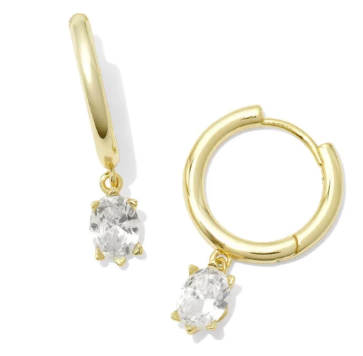 Kendra Scott Cailin Single Stone Huggie Gold White Crystal