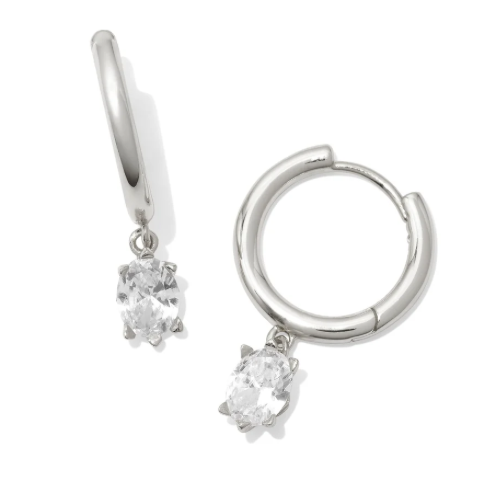 Kendra Scott Cailin Single Stone Huggie Rhodium White Crystal