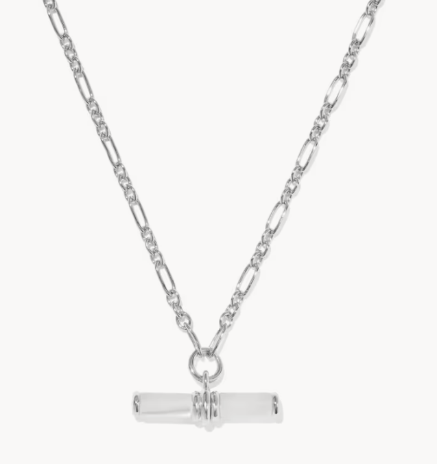 Bree Beaded Bar Pendant Necklace Rhodium Ivory MOP