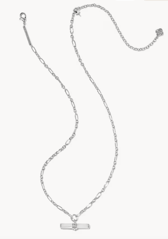 Bree Beaded Bar Pendant Necklace Rhodium Ivory MOP
