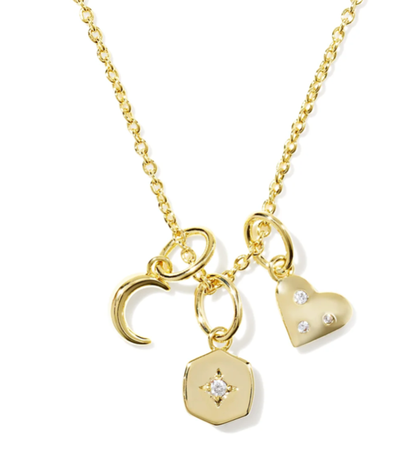Kendra Scott Arlene Charm Necklace Gold Metal White Cz