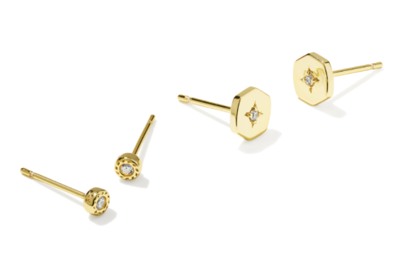 Kendra Scott Arlene Stud Earrings Set God Metal White Cz