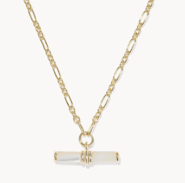 Kendra Scott Bree Beaded Bar Pendant Necklace Gold Ivory MOP