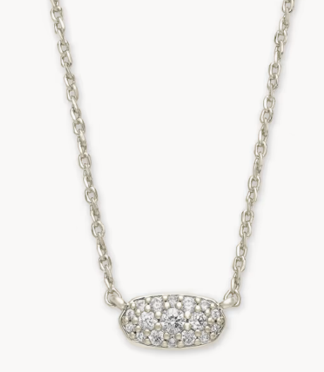 Grayson Crystal Pendant Necklace Rhodium Metal White Cz