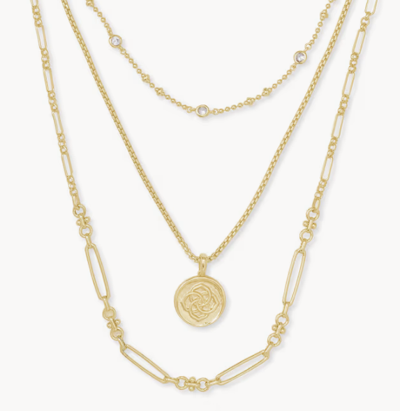 Kendra Scott Medallion Triple Strand Necklace Gold Metal