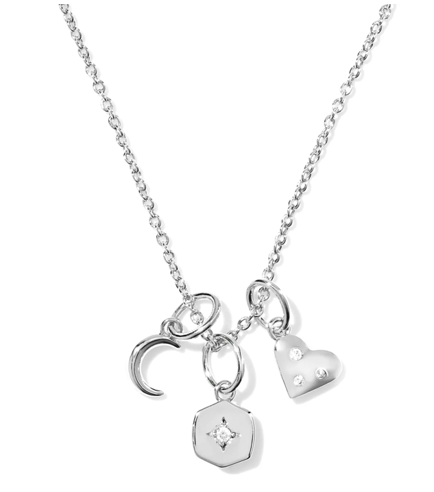 Kendra Scott Arlene Charm Necklace Rhodium Metal White Cz
