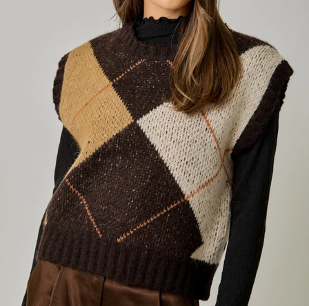 Argyle Brown/ Burgundy Sleeveless Sweater Vest