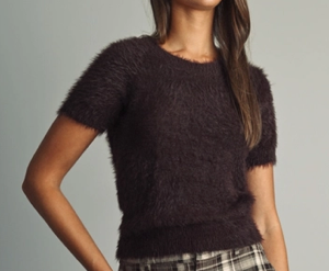 Fluffy Cropped Faux Fur Chocolate Sweater
