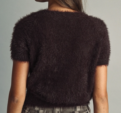 Fluffy Cropped Faux Fur Chocolate Sweater