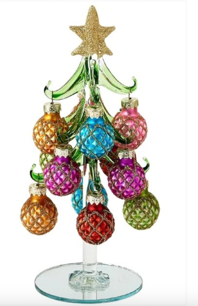 C-26 Handmade Glass Tree w/Balls 7.5"