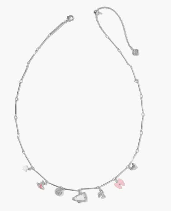 Kendra Scott Cheer Charm Necklace Rhodium Pink White Mix